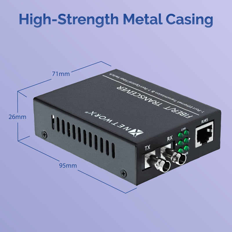 Networx® Gigabit Ethernet Fiber Media Converter - UTP to 1000Base-LX - ST Multimode, 5...