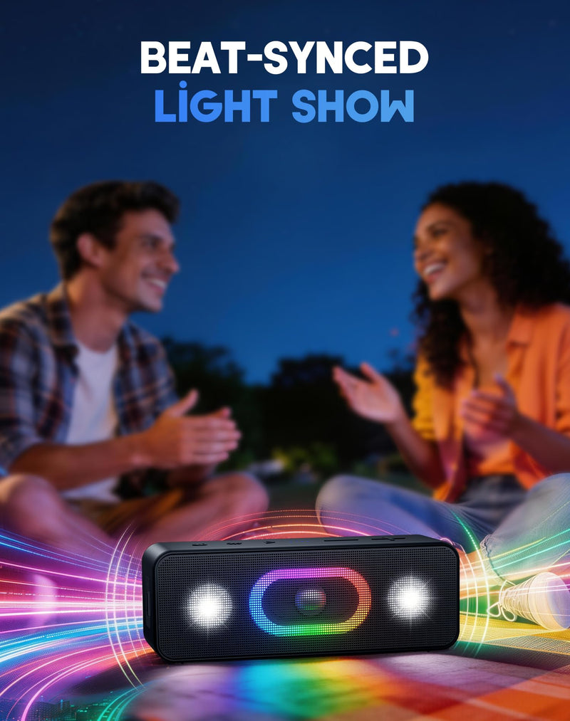 OHAYO Portable Wireless Outdoor Bluetooth Speaker, Birthday Gifts, Black | IPX6 Waterproof, Bold 24W Sound, Large Bass Radiator, 24H Playtime, TWS Pairing, Ambient Lights, Home/Travel/Beach Essentials