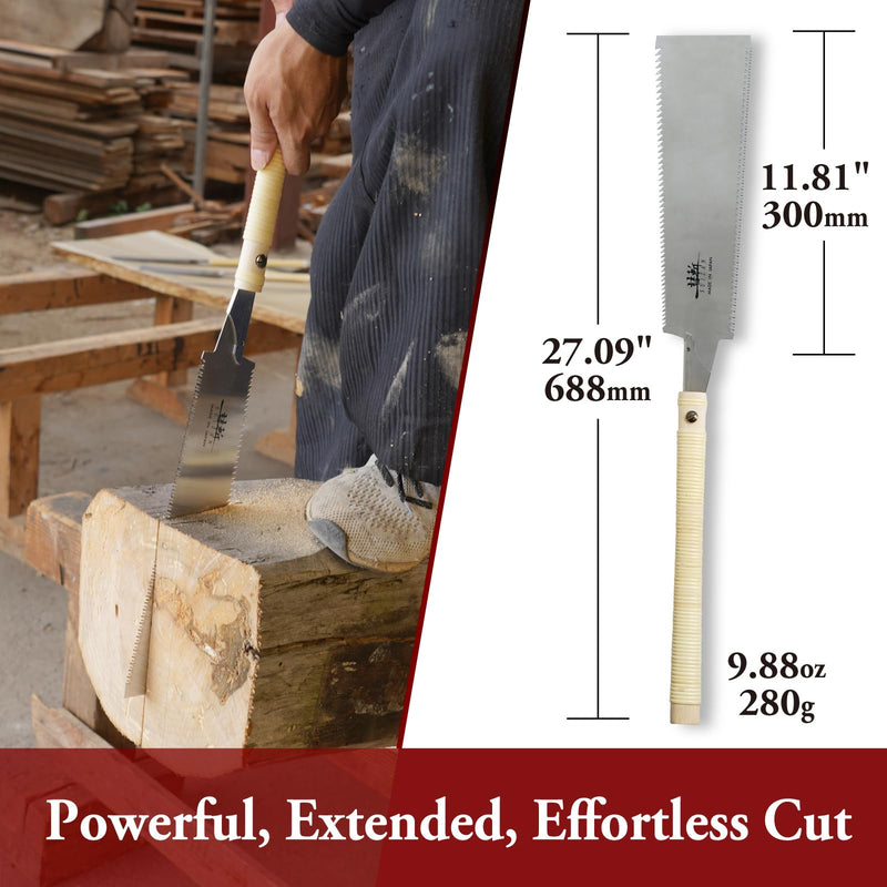 SUIZAN Ryoba Double Edge Saw 12" - Professional Japanese Pullsaw Wood Handsaw Large Blade Woodworking Tools 12 Inch (300mm) Hand Saw