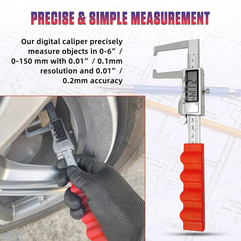 Disc Brake Rotor Micrometer, 6 Inch Brake Rotor Caliper Measuring Tool of Inch and Millimeter Conversion Stainless Steel Electronic Vernier Caliper Auto-Off Feature Electronic Gauge with LCD Screen