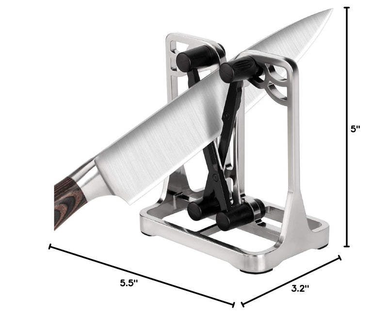 Knife Sharpener, Knife Sharpener Tool with Self-Adjusting, Stainless Steel and Tungsten Carbide, Knife Sharpeners for Kitchen Knives Helps Repair Sharpens, Hones, Polishes Blades