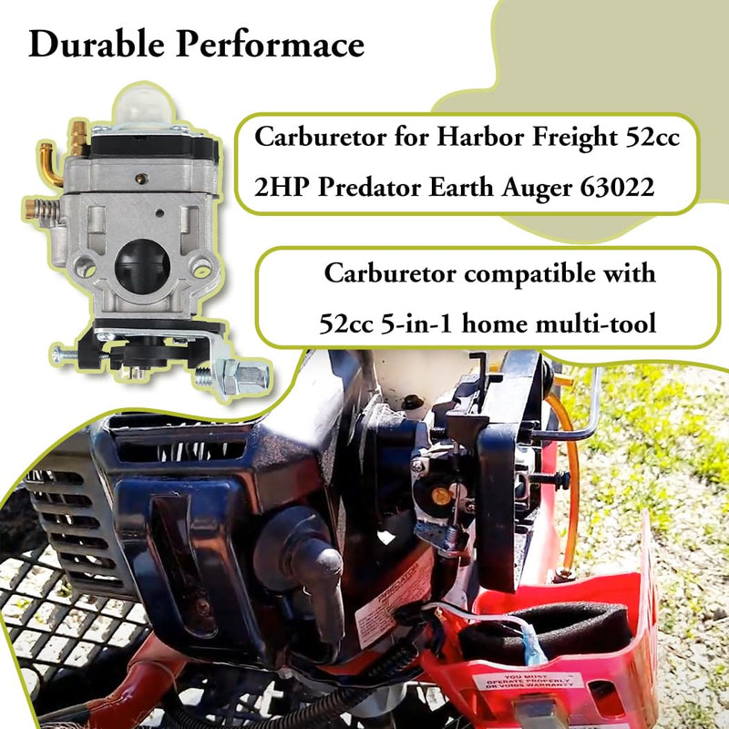 63022 Carburetor for Harbor Freight 52cc 2HP Predator Earth Auger 63022 with Primer Bulbs Spark Plug Gasket Fuel Line Carb Kit, Replace 63022 56257 57341 52cc 63022