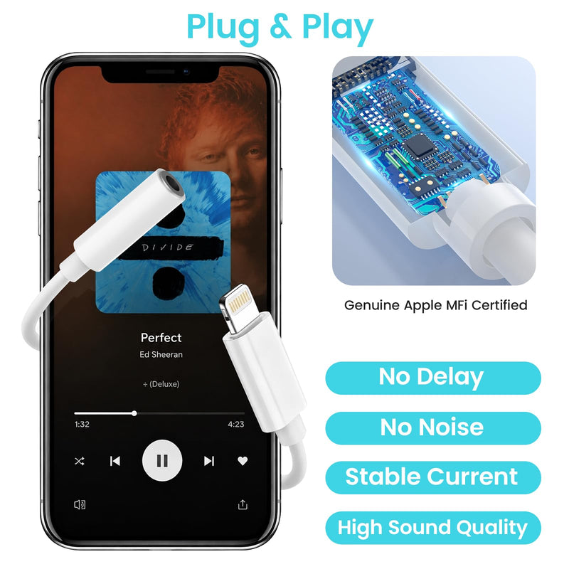 [Apple MFi Certified] 2 Pack Lightning to 3.5mm Headphone Jack Adapter for iPhone Aux Adapter Converter Dongle Audio Cable for Apple iPad/iPhone 14/13/12/11/X/XS - with Microphone