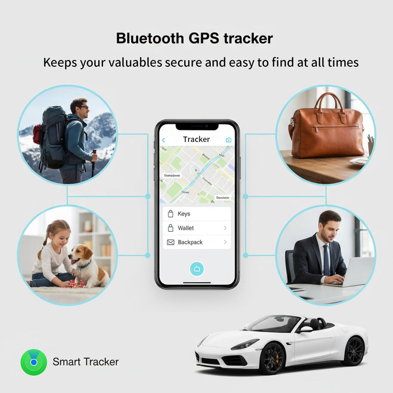 2 Pack GPS Tracker for Vehicles Work with Find My (iOS Only) Real Time Mini | Hidden Car Tracking Devices Worldwide Coverage Car Key Locator Waterproof No Monthly Fee No Subscription No SIM Card Required black+white