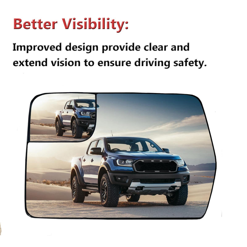Left Driver Side Heated Mirror Glass Replacement For 2011 2012 2013 2014 Ford F150 - for Ford F150 Side Mirror Glass With Rear Holder - Replace BL3Z-17K707-E Left (Driver Side)