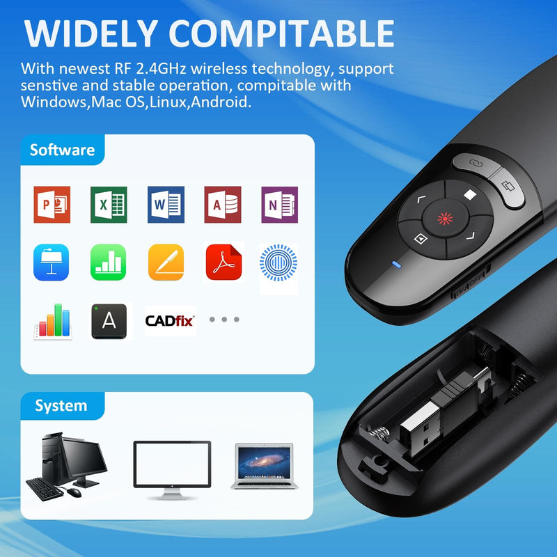 2 in 1 Type C USB Presentation Clicker Red Light, Wireless Presenter Remote PPT Clicker for Computer Presentations, Slide Advancer for Mac Laptop S-X232 Red-2in1 USB C