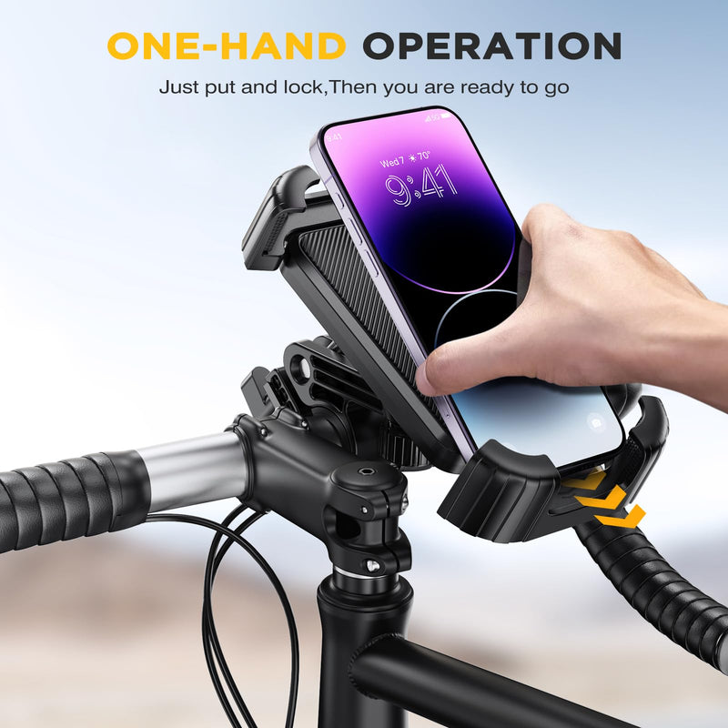 Miracase Bike Phone Holder, Silicone Wrapped Anti Shake Bicycle Phone Mount, Handlebar Clamp Cell Phone Holder for Bike, Scooter Motorcycle Phone Mount Accessories for iPhone Smartphone black