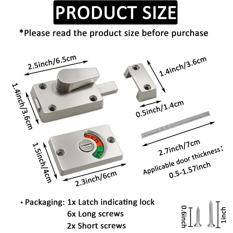 1Pack Silver Latch Indicator,Bathroom Stall Door Latch,Privacy Partition Lock with Occupancy Indicator for Public Toilet Stall Door