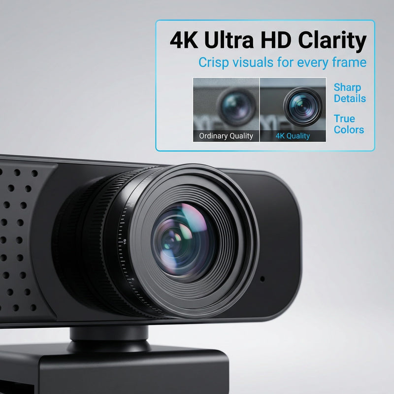 Gohero 4K Webcam with Dual PDAF Autofocus & Auto Light Correction | 2 Noise Reduction Mics, 83° FOV, Privacy Cover, USB-A, Pro Series Black002