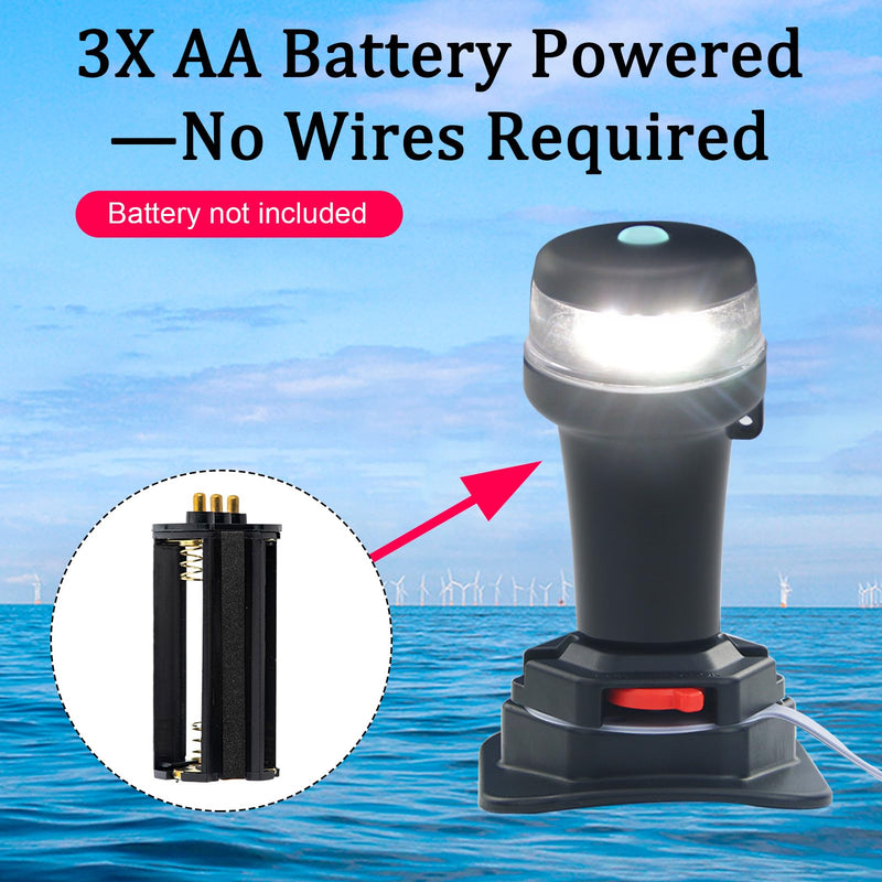 Kayak Battery Portable Navigation LED Lights Multi- Adaptors 3AA Battery Inflatable Boat Surface Mount Adhesive Base (White (With Fixed Base)) White (With Fixed Base)