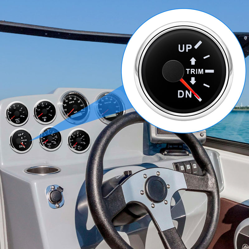  [AUSTRALIA] - ARTILAURA Trim Gauge Meter 0-190ohms 7 Color UP-DN in Outboard Engine 52mm 2-1/6"for Yacht Boat Marine（Black Silver） Black and Silver
