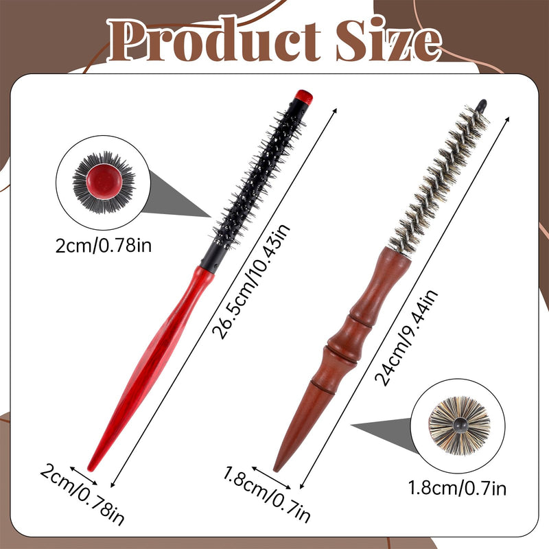 2 Pcs Small Round Brush Boar Bristle Round Brush Quiff Roller | Curling Brush hair Combs for Women Men Stiff Nylon Bristles for Styling Wet Dry Short Bangs Roots Straight Mustache Brushes