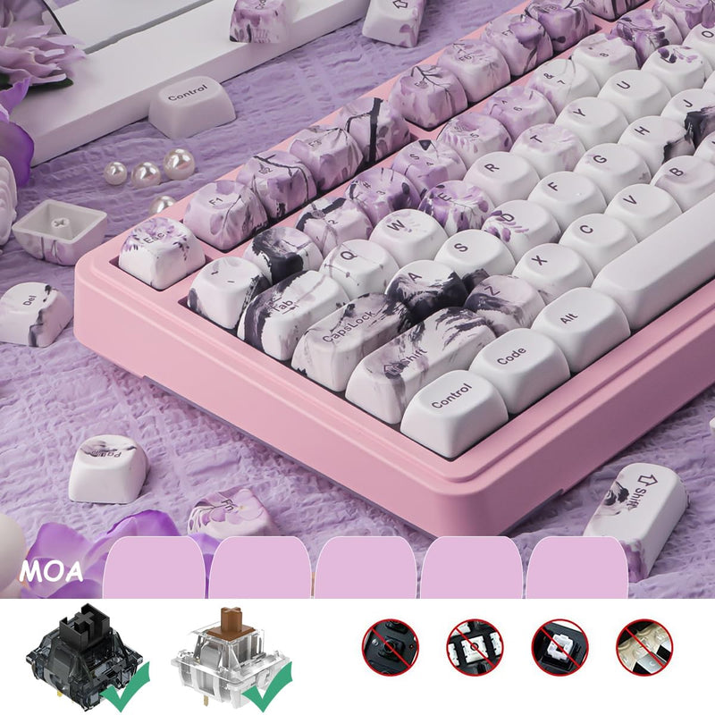 Tsungup MOA PBT Keycaps - Custom Japanese Purple Wisteria Key caps Keyboard | Tsungup 132 Keys Cute Custom Dye Sub Key Caps Keyboard Keycap Set for MX Switches Mechanical