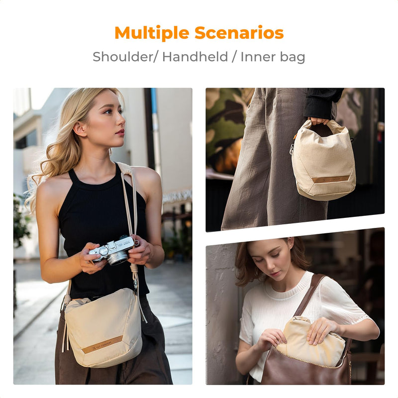 K&F CONCEPT Camera Sling Bag Small Compact Case | Cute Soft Camera Pouch, Handbag, for Urban Street Photography, BS05 02-Beige