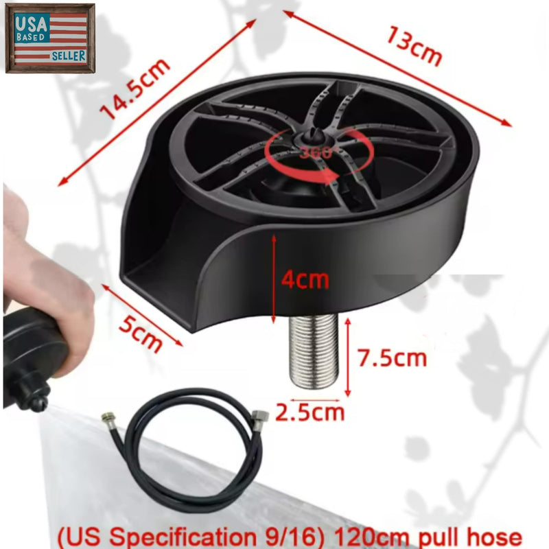 2-in-1 Glass Rinser & Sink Sprayer Attachment – High Pressure Cup Washer for Kitchen Sink – Matte Black Bottle Cleaner -Stainless Steel Cup Cleaner (Fits Standard Counter Holes)