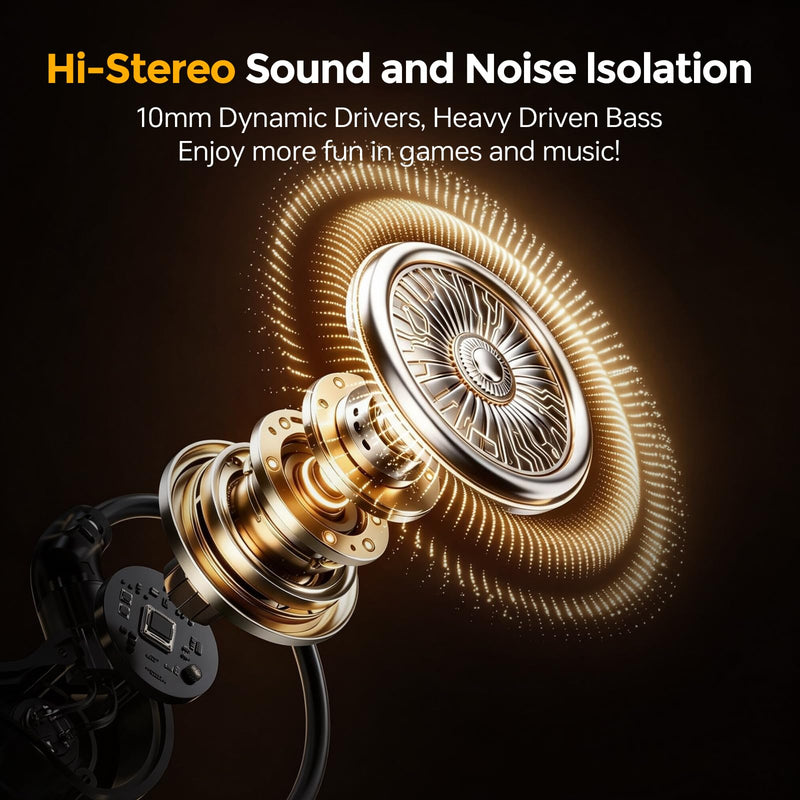 BlueFire Wired Gaming Earbuds with Mic, in-Ear Headphones with Deep Bass, Noise Isolating HiFi Earphones, 3.5mm Plug for PC PS5 Phone, Detachable Mic & Volume Control