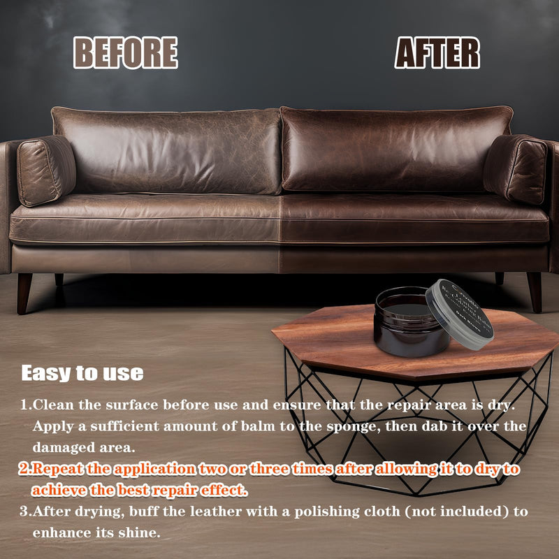 Dark Brown Leather Repair Kit, Dark Brown Leather Recoloring Balm, Leather Dye - Restore & Renew Scratch, Faded and Aged Leather & Vinyl Couches, Boots, Car Seats or Leather Furniture