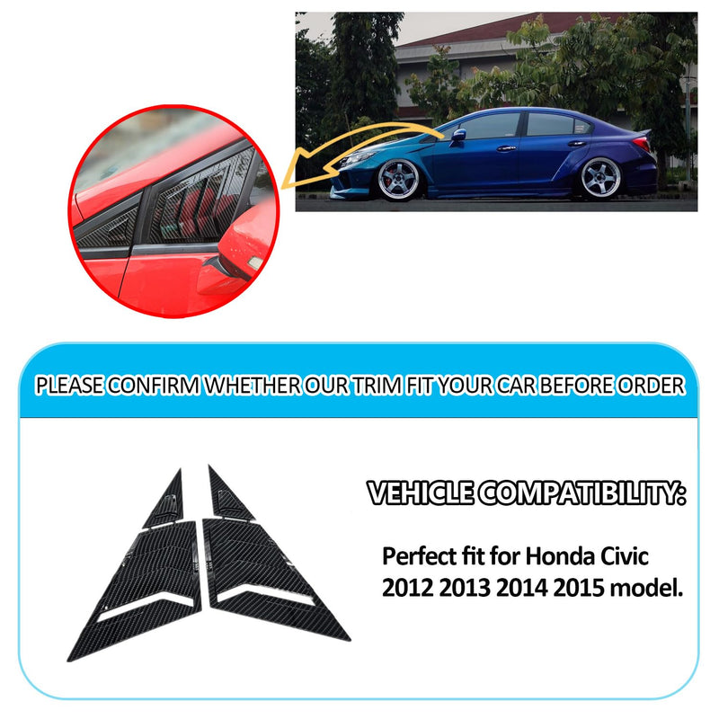 Window Louvers for 9th Gen Honda Civic Sedan 2012 2013 2014 2015 Front Side Window Louvers Air Vent Shades Panel Cover Auto Exterior Decoration Accessories（Front Side Carbon Fiber）