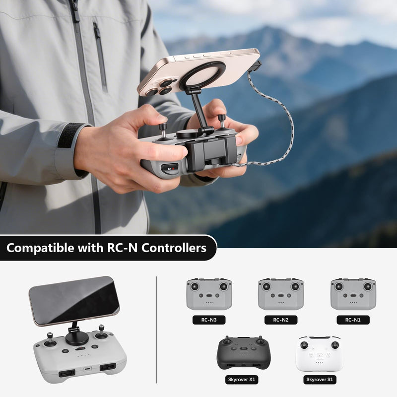 FPVtosky Adjustable Magnetic Phone Stand for DJI RC-N1/N2/N3 Controller, Compatible with DJI Lito 1/ X1/ Neo 2/ Mini 4K/ Flip/Mini 5 Pro/ 4 Pro/Air 3S Drone Remote Accessories