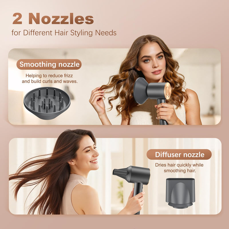 Ionic Hair Dryer 2000W, 110000r/min High Speed Hairdryers 4 Heat 3 Speed Settings Fast Drying NTC Smart Temp Control Self-Cleaning Mode with 2 Nozzles Portable Women Hairdryer for Travel Home Salon