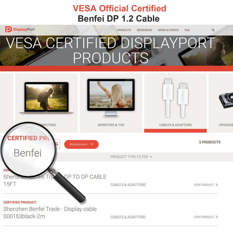 BENFEI [VESA Certified 8K DisplayPort to DisplayPort 6 Feet Cable 5 Pack, DP to DP Male to Male Cable, Supports 8K@60Hz, 4K@144Hz 120Hz, 2K@240Hz Compatible for Lenovo, Dell, HP, ASUS and More Black