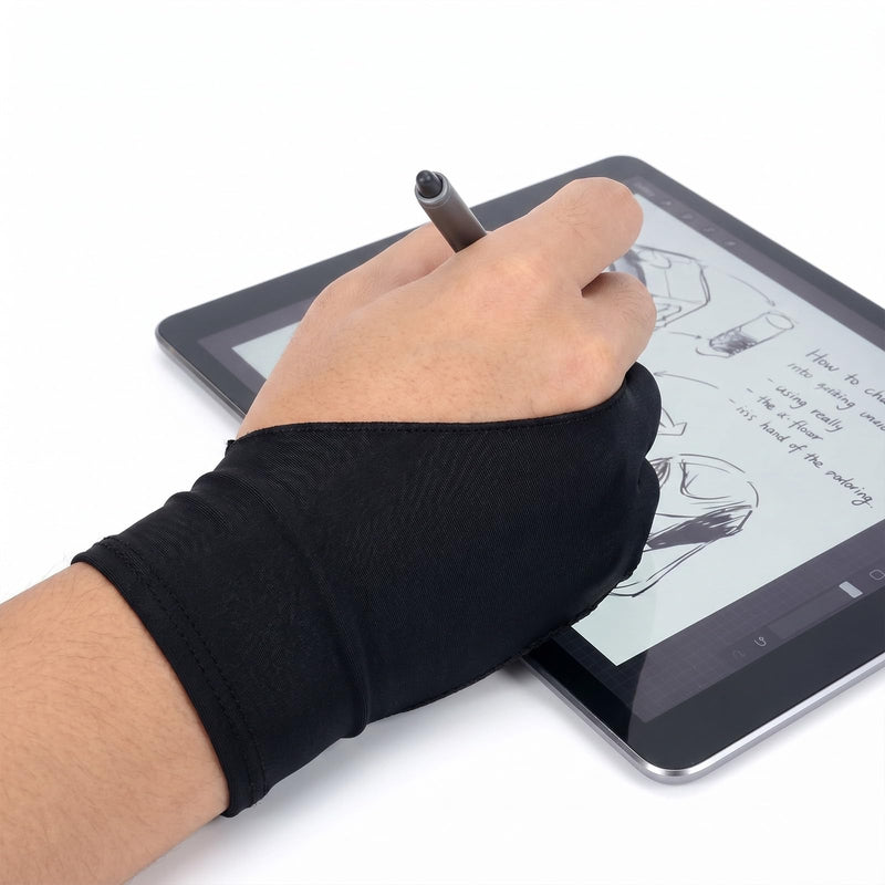 Gjinxi 4 PCS Artist Glove Digital Tablet Drawing Black Glove Smudge Guard | Fits Left Right Hand, 3-Layer Palm Rejection, Two-Finger, for Digital Drawing, Graphic Tablet, Paper Sketching