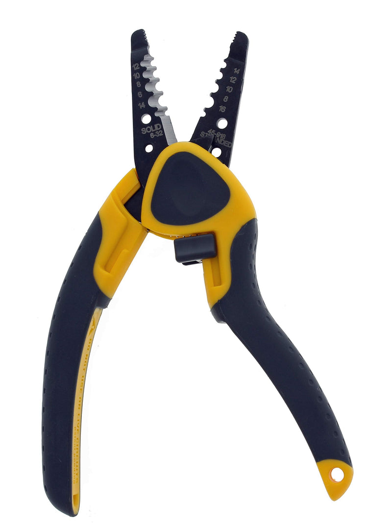 IDEAL Electrical 45-918 Kinetic Reflex T-Stripper - 6-16 AWG, Wire Stripper with Thumb Rest, Plier Nose, Slide Lock, Textured Grips,Black/Yellow
