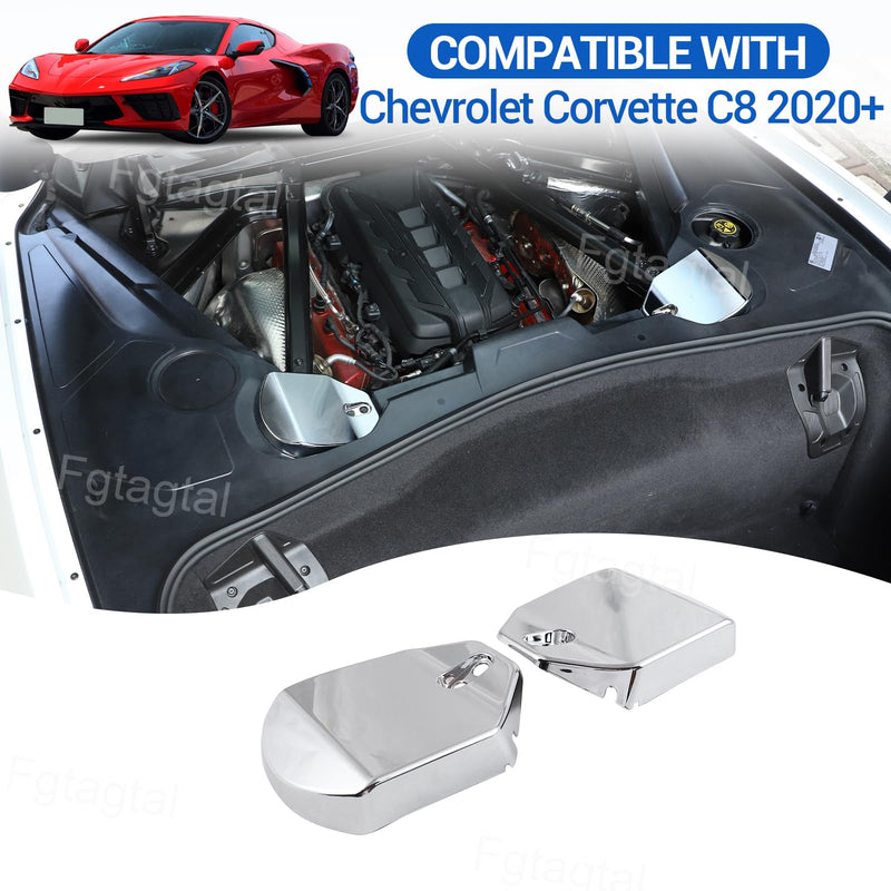 Rear Strut Tower Cover Compatible with Chevrolet Corvette C8 Stingray 2020-2024, ABS Engine Bay Rear Shock Absorbing Tower Protection Panel Cover Trim Accessories, 2PCS (Silver) Silver