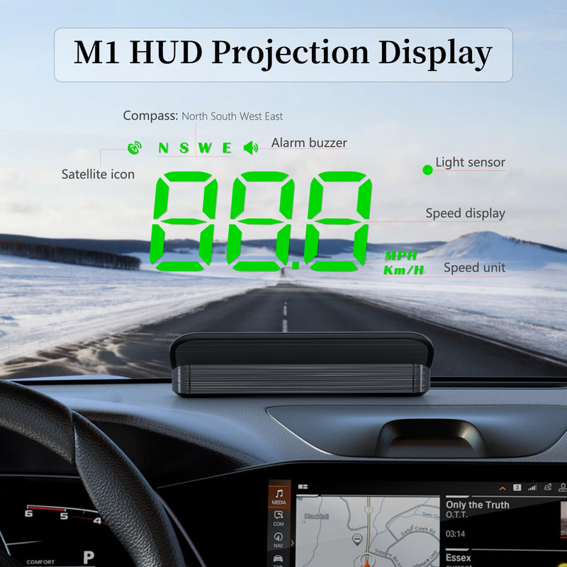 Heads Up Display for Cars,Windshield Speedometer Projector M1Green,Digital GPS Speedometer with Speed,Driving Direction,Overspeed Alarm Fatigued Driving,GPS Mode for All Vehicles M1 green