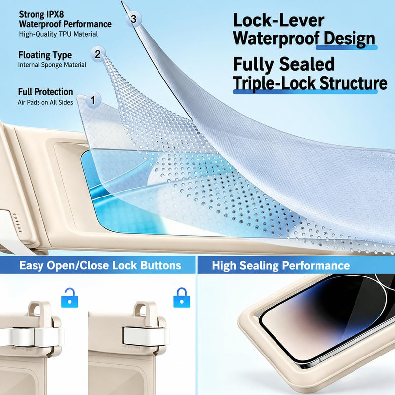 Double Pocket Waterproof Phone Pouch floating-IPX8 dry bags waterproof with SGS Certified -Large Space Cell Phone Pouch Floating, with Lanyard, Phone Dry Bag beach essentials 2026(Up to 8.5") Beige
