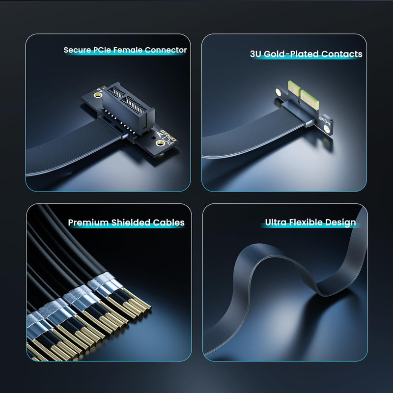 PCIe 4.0 X1 Riser Cable, 100mm 90° Male to 90° Female, for WiFi, M.2, USB and Sound Cards 10CM