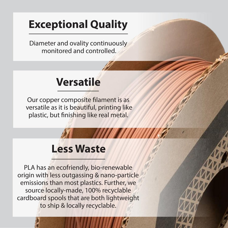 Protopasta Copper Filled PLA 3D Printer Filament | ProtoPlant Metal-Filled PLA Plastic Printer Filament with 60% Copper | Polish and Patina Friendly Metal Composite Filament | 500g Metallic Spool