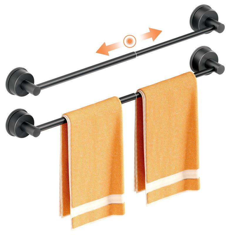 Adjustable Suction Cup Towel Bar for Bathroom Wall, 14.6-24 Inch Stainless Steel No-Drill Suction Towel Bar, Heavy Duty Shower Towel Rack for Bathroom, Glass Door & Tile Wall (Black, 2 Pack) Black