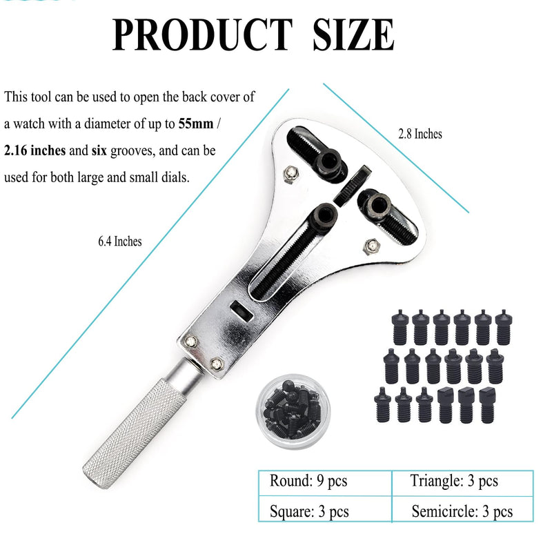 Watch Battery Replacement Tool Kit, 3 Point Large Wrench for Wristwatch Case Back Open, Back Removal Tool with 18 Bits, Watch Holder, Anti-Static Tweezers, Screwdrivers, Spring Bar Tool Silver
