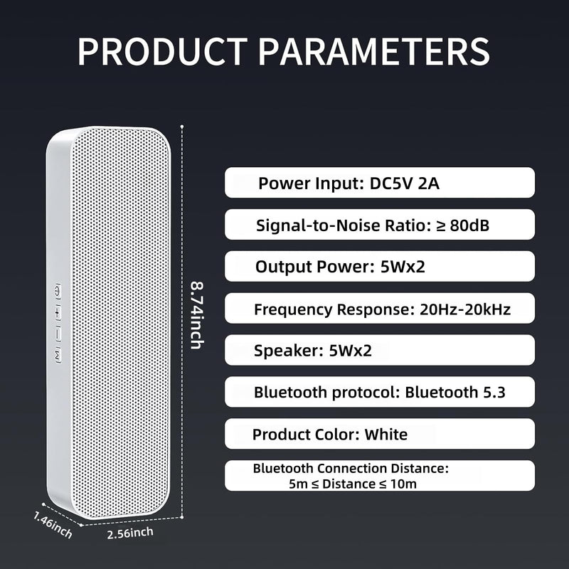 Computer Speakers for Desktop PC,USB Powered & Plug and Play,with Bluetooth 5.3/3.5mm AUX Input,Small Bluetooth Speakers with Stereo Sound Fit Under the Monitor for Office Work, Gaming, Music Bright White