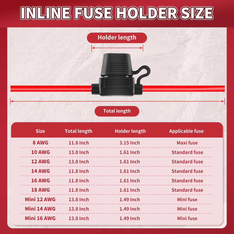 Inline Fuse Holder 12V 2 Pack, Extended Version 12 AWG Waterproof Blade Fuse Holder 13.8 Inch, in Line Fuse Holders 12V with 2 Pcs Standard Car Fuses 30A for Automotive, Marine by XIOGZAXI 12 AWG / 13.8 INCH