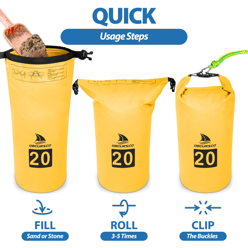 Obcursco 20L Jet Ski Anchor Kit PWC Anchor 2 in 1 Sand Bag Anchor for Float with Adjustable Buoy, PWC Sandbag Anchor for Jetski, Kayak, Seadoo, Paddle Board, Waverunner, Watercraft, and Swim Mat… yellow