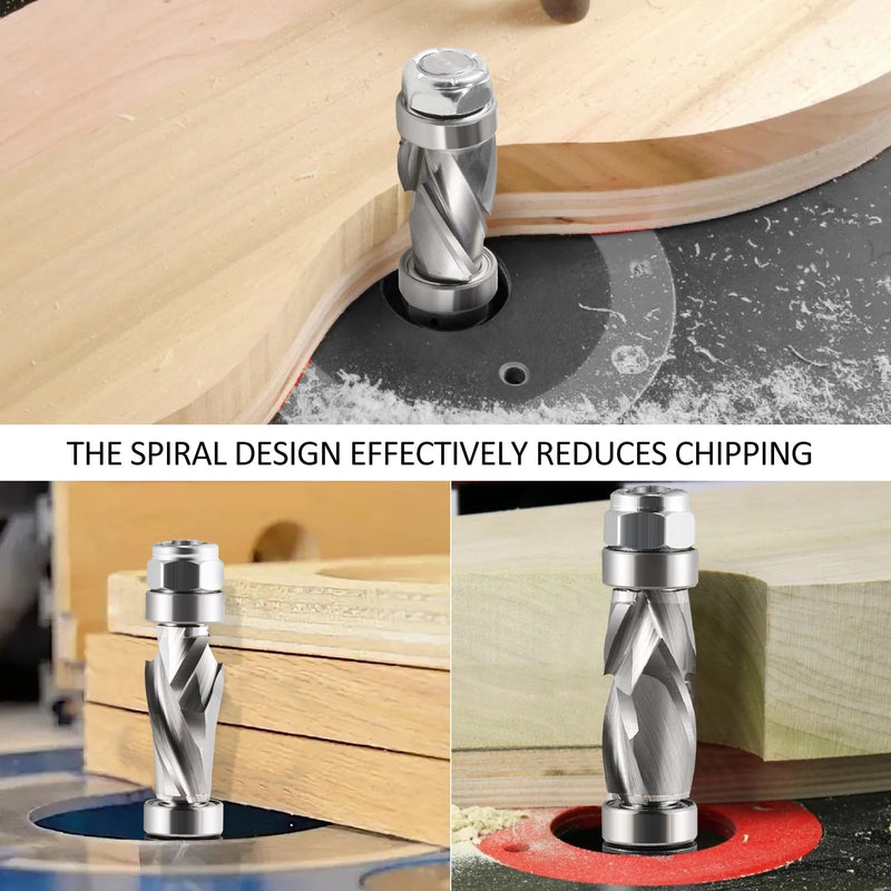 Compression Spiral Flush Trim Router Bit 1/4" Shank with Top and Bottom Bearing,1/2" Cutting Dia, Compression Flush Trim Bit for Wood Trimming Template Router Bit and Pattern Work Router Bits 1/2" Cutting Dia 1/4" Shank