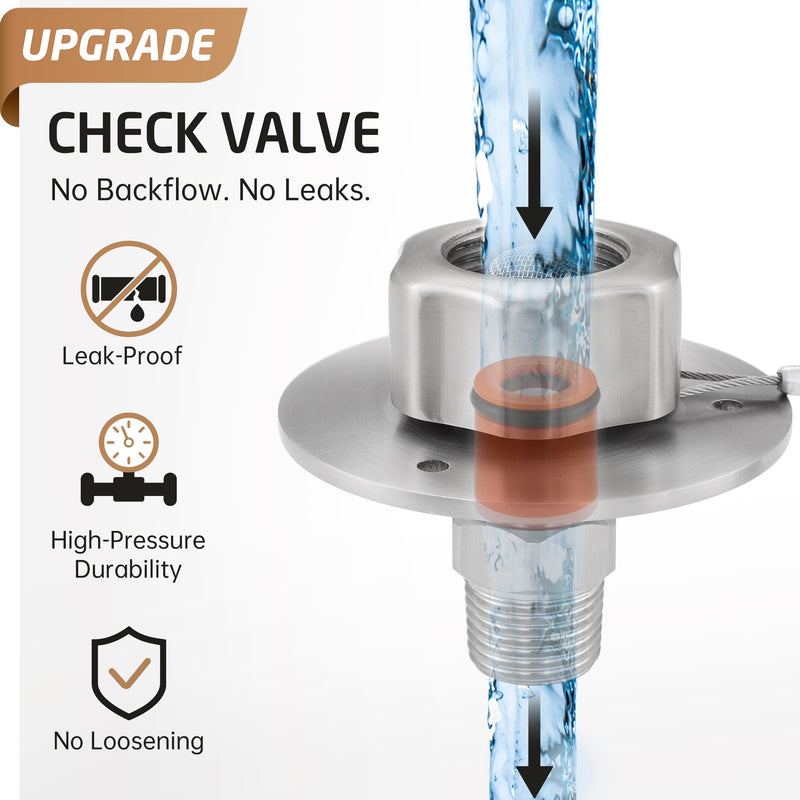 KES All Metal RV Water Inlet Connection with Check Valve, 18/8 Stainless Steel RV City Water Inlet Replacement, Upgraded Leak-Proof Design for Camper, Trailer, Marine & Boat, Brushed Finish, RWI200-BS Brushed Steel