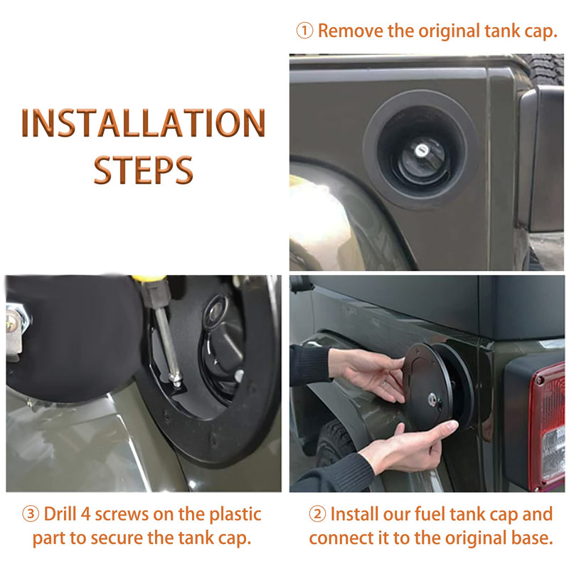 Locking Fuel Gas Tank Cap Cover Black for 2007-2017 Jeep Wrangler JK & Unlimited 4-Door 2-Door （Aluminium） JK01