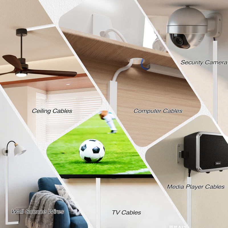 Esufeir Silicone Mini Cord Hider,Side-Opening Cord Cover for 1 Wire On Wall | Self Adhesive Flexible Cable Hider Raceway for Wall Mounted TV,Camera,Speaker Wires- Cuttable & Bendable (39''-White) White(fit 1 cable) 39 in