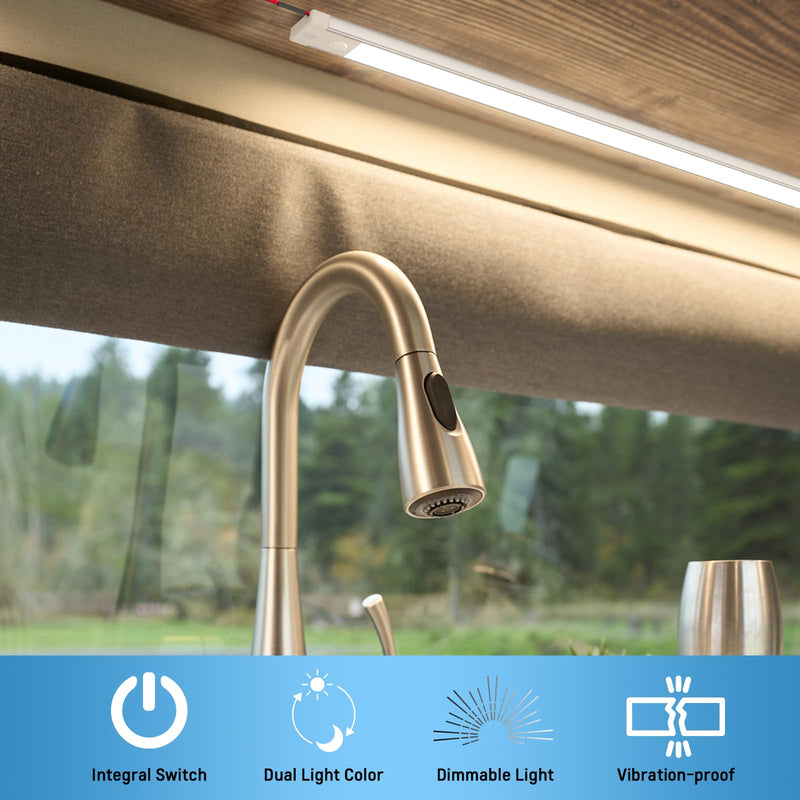 acegoo RV Interior LED Light Bar 12V LED Light Strip for Motorhome Camper Trailer Kitchen Countertop Under Cabinet Lighting, Integral Dimmer Switch & Red Night Light (Warm White, 16.5 inch) Warm White 16.5 Inches