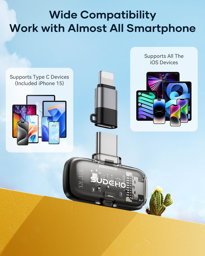 Wireless Mini Lavalier Microphones for iPhone iPad Android with Charging Case, USB C Lapel Mic with Noise Reduction & Voice Changer Mode for Video Recording Vlogging YouTube Interview and Game Chat