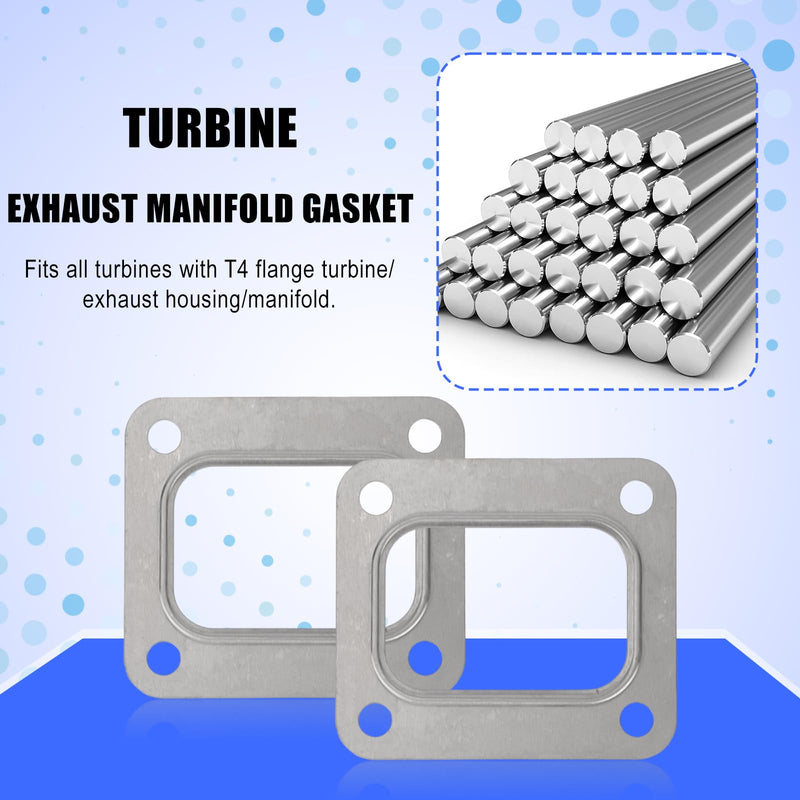 2pcs T4 Turbine Flange Gaskets, Silver Stainless Steel Turbo Turbine Inlet Gaskets for T4 T04E T66 T70 GT35 GT40 Turbochargers