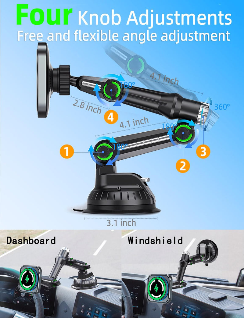 for MagSafe Car Charger Phone Mount Holder for Truck, 15W Fast Power | Magnetic Wireless Car Charging, 11-Inch Long Arm, Strong Vacuum Dash & Windshield Mount, Trucks Accessories, for iPhone 17-12 Mag-Safe-02