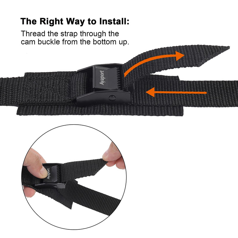 Ayaport Adjustable Cam Buckle Lashing Straps 6ft 4pack Tie Down Straps 1" x 6' Black