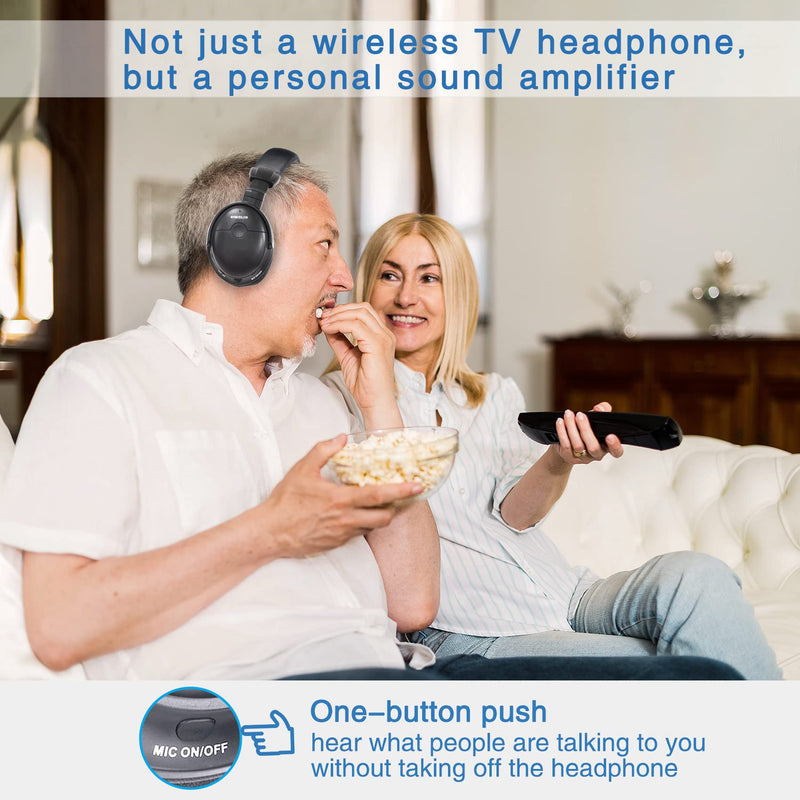 SIMOLIO Wireless TV Headphones with Clear Dialog Mode, Enhanced Voice & Spare Battery for Seniors & Hard of Hearing, L/R Balance Volume Control, No Audio Lag, 100FT Range