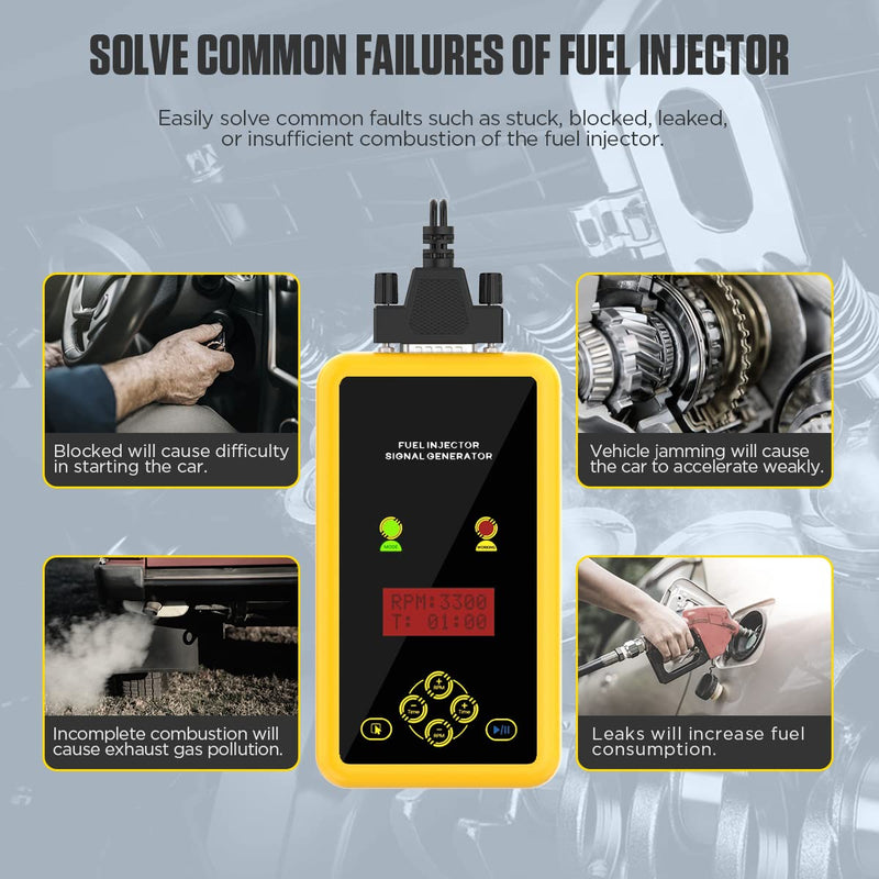 QPKING Car Fuel Injector Signal Generator,GDI Fuel Injection System Cleaners,Fuel System Cleaning Assistant Fuel Injector Cleaner for 12V Standard Injector/75V High Volt Injector Simultaneously