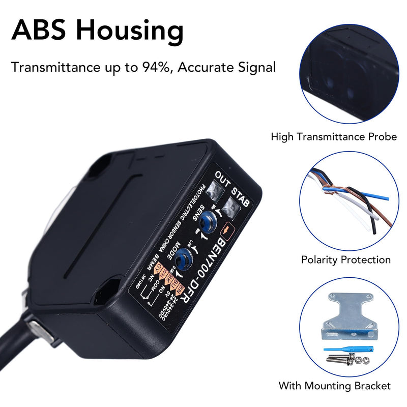 Photoelectric Beam, 70cm Detection Distance Diffuse Reflection Infrared Switch photoelectric Switch Sensor 24-240V AC DC 250VAC 3A, BEN700-