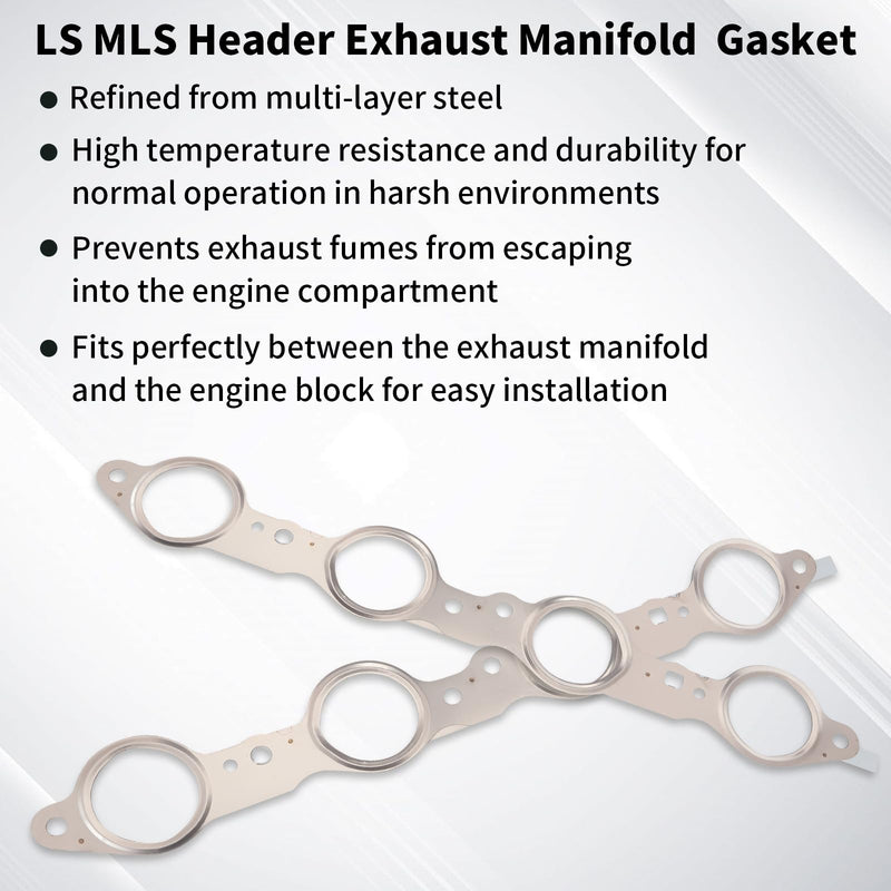 12617944 Exhaust Manifold Gasket Set Compatible with Silverado Sierra Suburban 1500 2500 HD Yukon CTS Escalade MLS LS LQ LM7 4.8L 5.3L 5.7L 6.0L 6.2L, Manifold Gaskets with Bolts